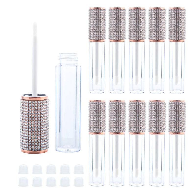 AJLTPA 10 Pack Diamond Lip Gloss Wand Tubes, 5ml Empty Containers, Lip Balm Bottles with Rubber Stoppers for Cosmetic Business (Crystal Rhinestone) - Image 1